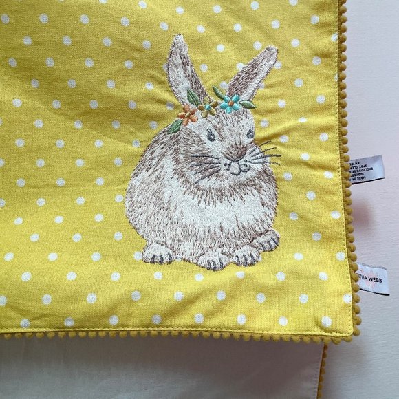 Anthropologie Tabitha Webb Easter Bunny Placemats SET Yellow Dot Embropiodered - Picture 7 of 8